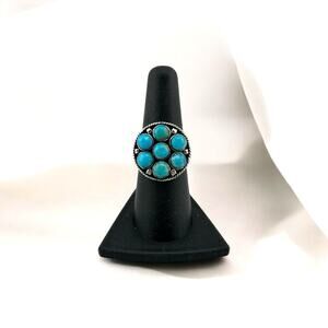 Sterling Silver 925 Turquoise Round Ring with 5mm Stones Size 7 Philippines